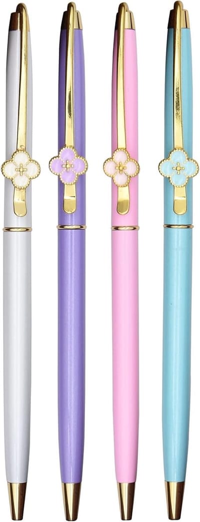 Stijlvolle vierklaver balpen set van 4, soepel schrijfpen voor planner, journal en schoolwerk, multicolor