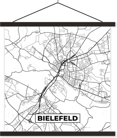 Posterhanger incl. Poster 60x60 cm - Schoolplaat - Bielefeld - Plattegrond - Kaart - Stadskaart - Textielposter - Zwarte latten - Stadskaart