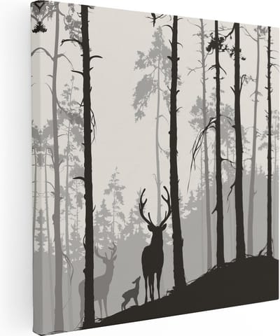 Artaza Canvas Schilderij Bos - 30x30 cm - Klein - Wanddecoratie Hert - Muurdecoratie Silhouet - Kamer Accessoires