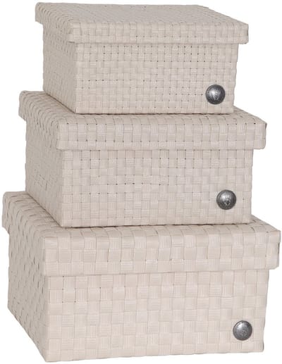 SET van 3 Opbergbox beige/champagne met deksel – stevige kunststof mand – decoratieve opbergdoos voor woonkamer, slaapkamer en kantoor - Handed By Cube Basket Basket size small, medium and large set 3