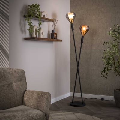 PS-Collection Vloerlamp Wings 2L - Glas Koper Chroom - Metaal - vloerlampen woonkamer, staanlamp, vloerlamp zwart, vloerlamp industrieel, vloer lamp, staande lampen woonkamer, staande lampen, staande lamp industrieel
