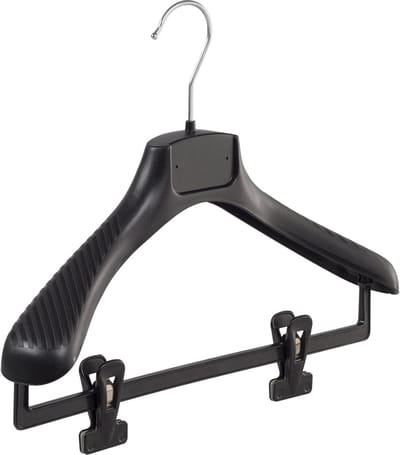 De Kledinghanger Gigant - Mantelhanger - Kostuumhanger - Jassenhanger - Kinderen - FG36 - 50 Stuks - Kunststof - Zwart - Gebogen Model - Schouderverbreding 6 cm - Anti-slip Knijpers - 36 cm - Kinderhanger - Kledinghanger - Kleerhanger - FG-Serie