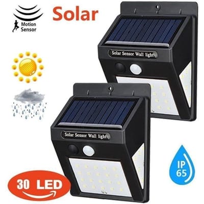 Lampe Solaire Extérieure - 30 LED - Détecteur de Mouvement - Étanche IP65 - Lot de 2