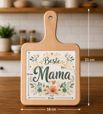 Kaasplank met Tegel – Beste Mama – Houten Serveerplank met Bloemen – 18 × 31 cm – Cadeau voor Moederdag