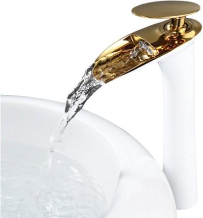 Goud Witte Moderne Messing Kraan - Waterval Wastafelkraan - Warm en Koud - Badkamer - Toilet