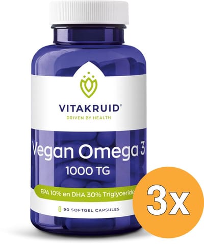 3x Vitakruid Vegan Omega 3 1000 Tryglyceriden 300 DHA 100 EPA (90 softgels)