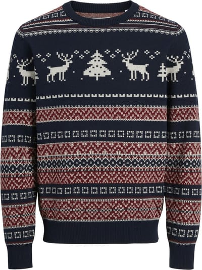 Jack & Jones Heren Kersttrui JJXMAS SNOWBALL Blauw/Rood - Maat S