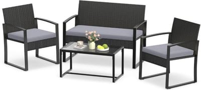 Balkonset 4 personen - Tuinset - Bistroset - Beige - Weerbestendig - 4 delig - Tuintafel en 4 stoelen - 4 personen - Metaal