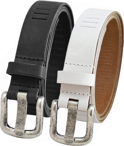 Landley Duopack met Leren Geperforeerde Riemen Smal - Voordeelset met 2 riemen - Breedte 3 cm - Dames en Heren - Zwart en Wit - Lengte totaal 100 cm / Riemmaat 85