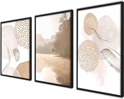 Wanddecoratie Set - Poster Collectie - Interieur Verfraaien - Set van Drie Prints - 50x70 cm - Bruin Beige