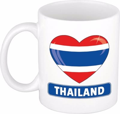 Hartjes vlag Thailand koffiemok - drink beker - white - 300 ml - Thailand - Supporters - cadeau - landen - feestartikelen