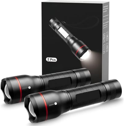 Aura® Zaklamp op batterijen - Zaklamp - Zaklampen - Zwart - ‎10cm x 4cm x 14cm