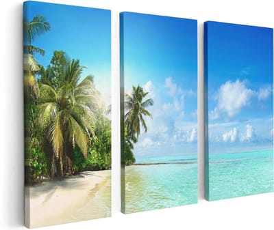 Artaza Canvas Schilderij Drieluik Tropisch Strand Bij De Licht Blauwe Zee - 120x80 - Foto Op Canvas - Canvas Print