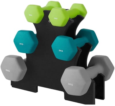 3 paar Dumbbell Set - Handgewichten - Oefeningsgewichten - Spierversterking - 1 kg: 13,5x6,5x6 cm, 2 kg: 16x8x7,5 cm, 3 kg: 20x9x8,5 cm