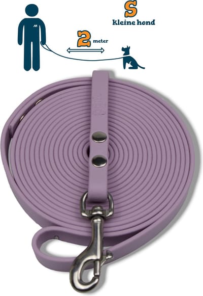 Miqdi hondenriem - BioThane ® - lila - 2 meter lang - 9 mm breed - XS/S - kleine hond
