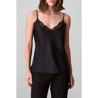 Calvin Klein Matte Satin Cami With Lace Trim Black W/ Black Lace Maat: L | Mouwloze Tops Outlet | Dames | Zwart
