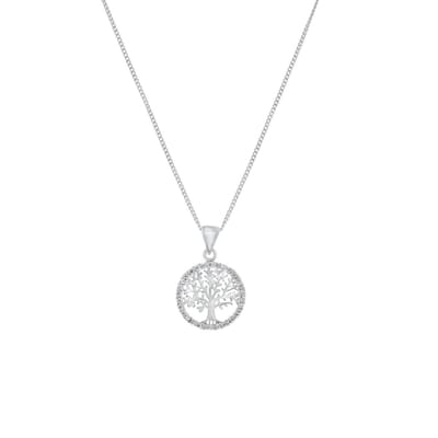 Lucardi Dames Zilveren ketting&hanger levensboom met zirkonia - Ketting - 925 Zilver - Zilverkleurig - 48 cm