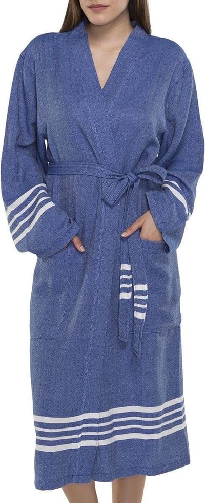Lalay - hamam badjas Krem Sultan - royal blue - XS - dames heren badjas - sauna badjas - dunne badjas - 100% gekamd katoen