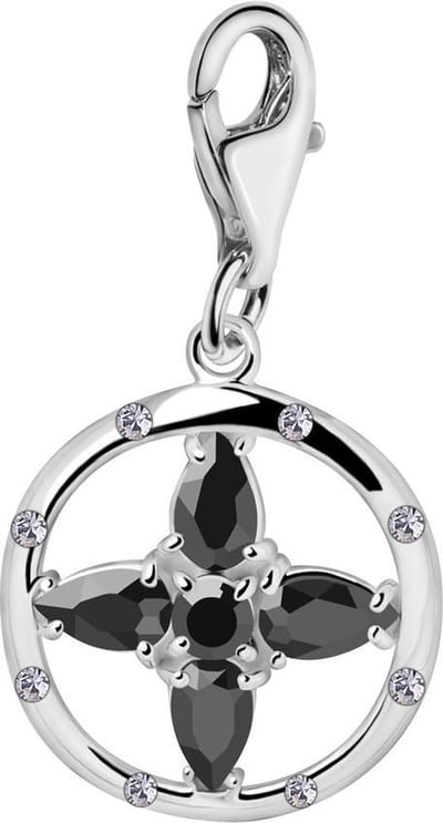 Quiges – 925 - Zilver – Charm - Bedel - Hanger - Zwarte Zirkonia Kruis - met – sterling - zilver - karabijnslot - geschikt - voor - Bedelarmband HC255