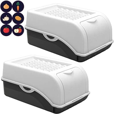 PromoHome Set van 2 Voedselbewaardozen 3 Liter met Ventilatie + 6 Groente en Fruit Stickers - Wit - Luchtdoorlatende Voorraadbakken voor Aardappelen, Uien, Knoflook - BPA-vrij Kunststof - Vaatwasmachinebestendig