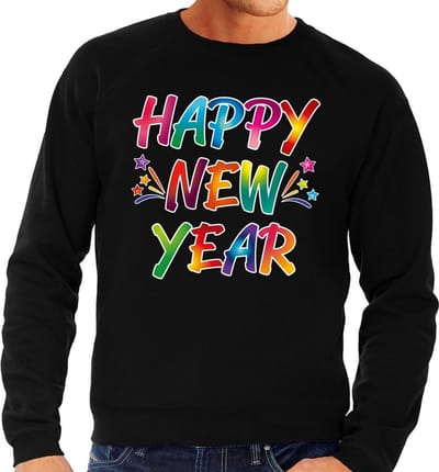 Happy new year sweater / trui voor oud en nieuw voor heren - zwart - Nieuwjaarsborrel kleding S