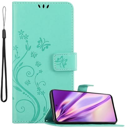 Cadorabo Hoesje geschikt voor Samsung Galaxy A51 5G in BLOEMEN TURKOOIS - Beschermhoes in bloemmotief met magnetische sluiting, standfunctie en kaartsleuven Book Case Cover Etui