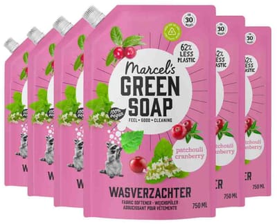 Marcel's Green Soap Wasverzachter Navulling - Patchouli & Cranberry - 6 x 750ml - 180 wasbeurten