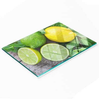 Decoratieve glazen snijplank voor in de keuken, limoen en citroen, 80x52 cm