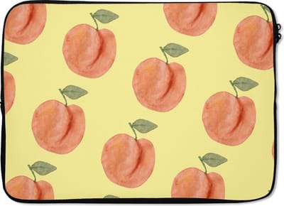 Laptophoes 13 inch - Perziken - Fruit - Geel - Laptop sleeve - Binnenmaat 32x22,5 cm - Zwarte achterkant