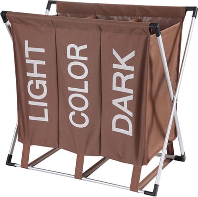 Wassorteerder - 90L - Wasmand 3 Vakken - Opvouwbare Wasmanden - Organizer - Wassorteerder 3 vaks - Alu Frame - Bruin