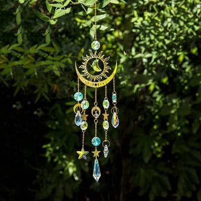 1 pièce Pendentif Carillon Étoile Lune, Design Décoration de Jardin Artisanale, Décoration Suspendue Cour Extérieure, Décoration Embellissement Jardin Maison