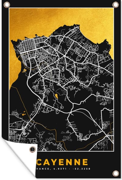 Muurdecoratie Stadskaart - Plattegrond - Cayenne - Frankrijk - Kaart - 120x180 cm - Tuinposter - Tuindoek