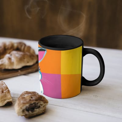 Magische Mok - Foto op Warmte Mokken - Koffiemok - Haas - Kleurvakken - Oren - Roze - Magic Mok - Beker - 350 ML - Theemok