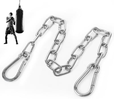 1 Ophangketting ketting met 2 haken - Roestvrijstalen ketting - Zilveren ringketting - Verstelbare lengte - Kan zware voorwerpen ophangen zoals zandzakken, schommels, enz. - Geschikt voor zandzakken, tuinen, deuren - 5 mm * 50 cm