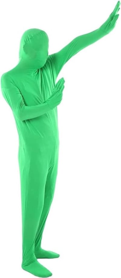 Chromakey Bodysuit met Handschoenen en Hoodie voor Fotografie, Unisex Spandex Stretch Kostuum, Ideaal voor Speciale Effecten en Creatieve Projecten (170cm)