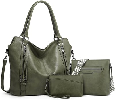 TANTOMI - Dames Handtassen, Driedelig Handtassen set met Dames Schoudertas, Shopper - Werktas - Donkergroen