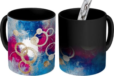 Magische Mok - Foto op Warmte Mokken - Koffiemok - Cirkels - Goud - Abstract - Magic Mok - Beker - 350 ML - Theemok
