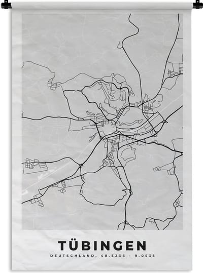 Wandkleed - Wanddoek - Plattegrond - Tübingen - Kaart - Stadskaart - Duitsland - 120x180 cm - Wandtapijt