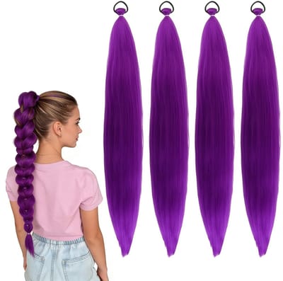 Dailygoods- Vlecht Haar - 4 Stuks - 66 cm - Paars Kunsthaar - Hittebestendig - Duurzaam - Creatief Kapsel - Haarextensions