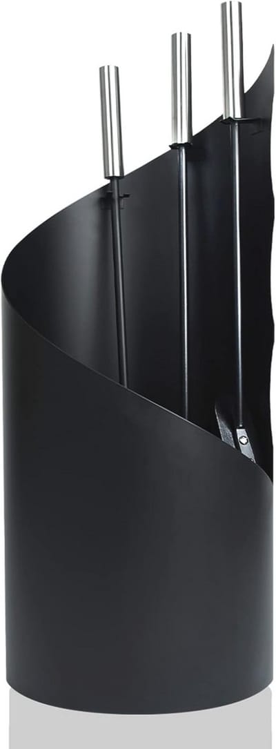 4-delige haardaccessoires set - Modern zwart haardgereedschap met standaard voor open haard
