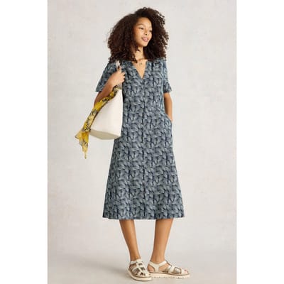 White Stuff Iris Linen Dress Navy Print Taglia: 10 REGULAR | Abiti in T-Shirt Outlet | Donna | Bianco