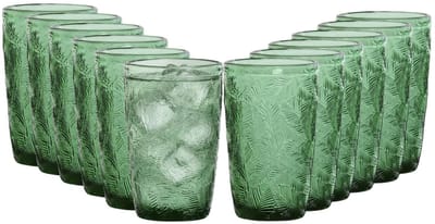 Vivalto Drinkglazen Tropical Palms - waterglazen - groen transparant - glas - set 12x stuks - 370 ml - stapelbaar