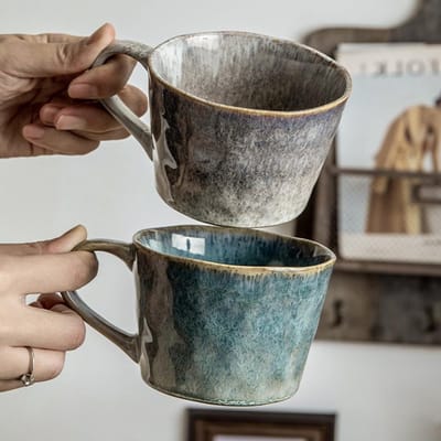 Set van 2 Glazuur Contrast Kleur Koffiemokken, Theekopjes voor Koppels, Cadeau voor Koffieliefhebbers (350ml)