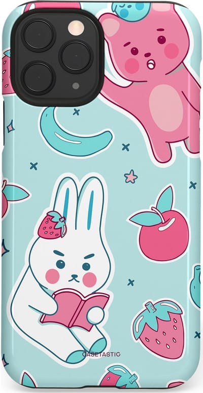 Casetastic hoesje geschikt voor Apple iPhone 11 Pro - Dubbellaagse bescherming - Fruitige vriendjes - Fashion Case - Mintgroen Lichtgrijs Lichtroze Wit