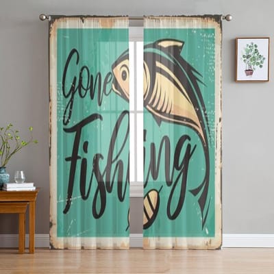 Weg Vissen Vintage Tule Gordijnen Voor Woonkamer Transparant Gordijn Slaapkamer Sluier Organza Decoratieve Raambekleding 135W x 114H(cm) blue