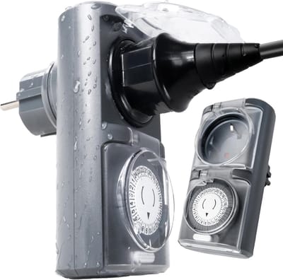 Gloovon® Mechanische Tijdschakelaar Buiten - Schakelaar - IP44 Spatwaterdicht - 24-uurs Analoge Timer - 3680W 16A - Grijs - Set van 2 Stuks