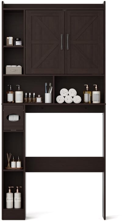 Dailygoods- Wasmachinekast Modern Design - Opbergkast met Deuren - Verstelbare Planken - Multifunctioneel - 6 Open Vakken - Veiligheidswaarschuwing