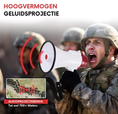 Aurixi® Megafoon met Sirene – Luchthoorn Met Schouderriem – Megafoon Auto – Sirene Met Instelbaar Volume - Stemversterker - Wit - ‎26cm x 16 xcm 16cm