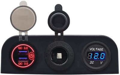 ProRide 12V USB Autolader 2 Poorten - QC3.0 - Voltmeter en 12V/24V Sigarettenplug - Drievoudig opbouw paneel