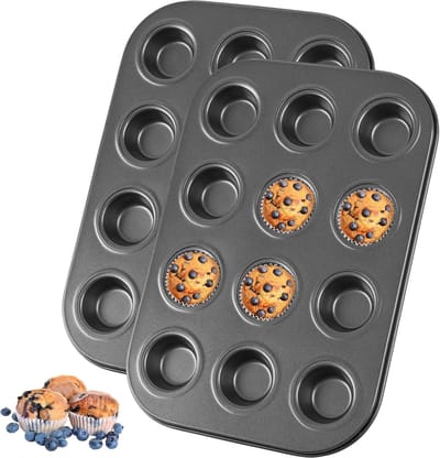 Mini Muffin Pan - Kleine Cupcake Vorm - Bakken van Hapjes - Non-stick Laag - 12 Cups - Zwart